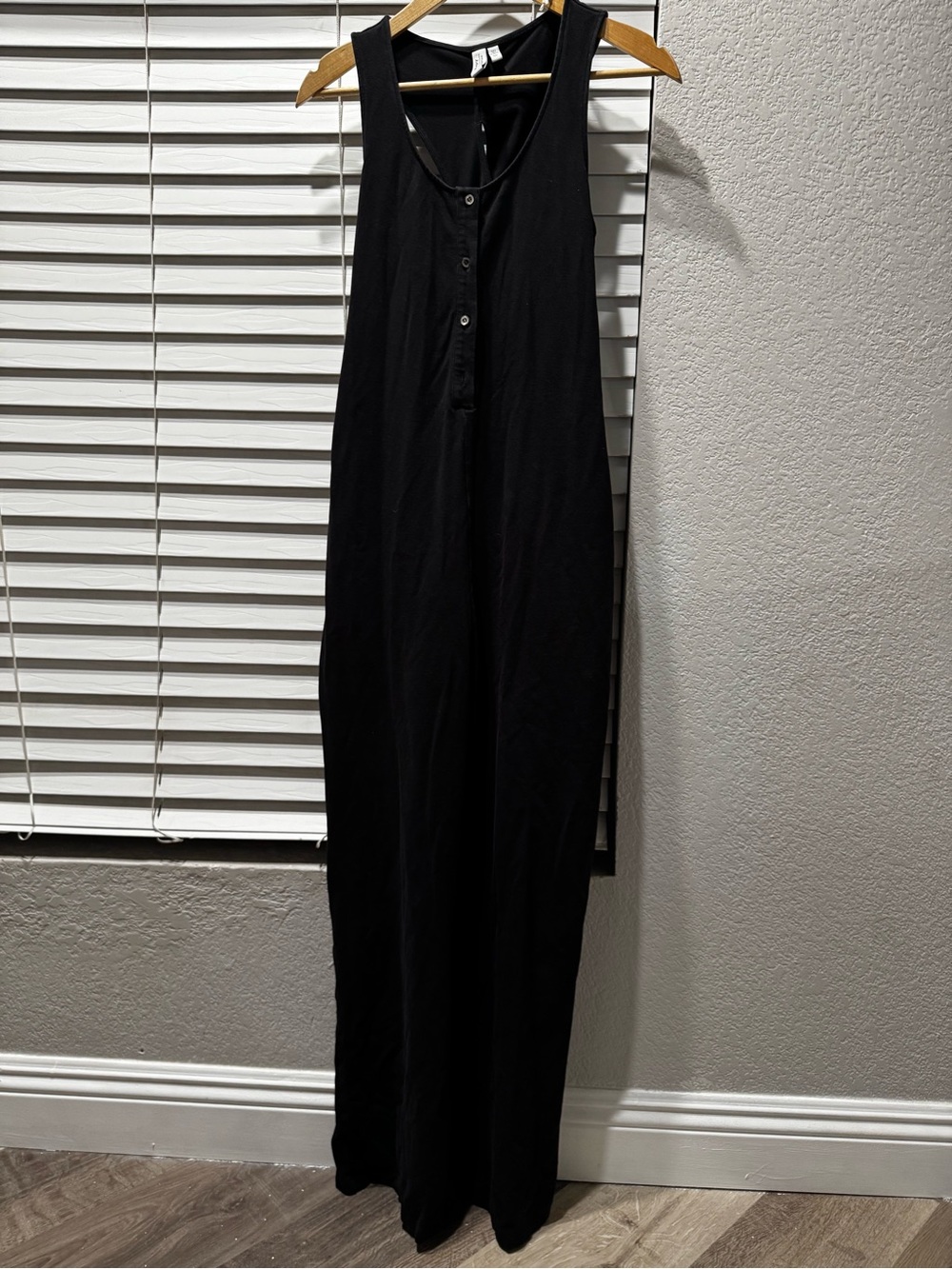 Los Angeles Apparel Black Sleeveless Button-Front Maxi Jumpsuit